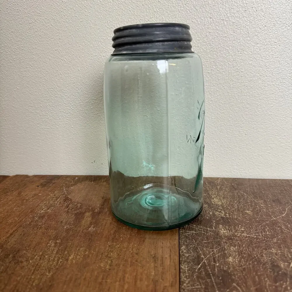 Antique‎ 1900-1910 Aqua Blue Ball Mason No Shoulder Lazy L Jar Zinc Lid